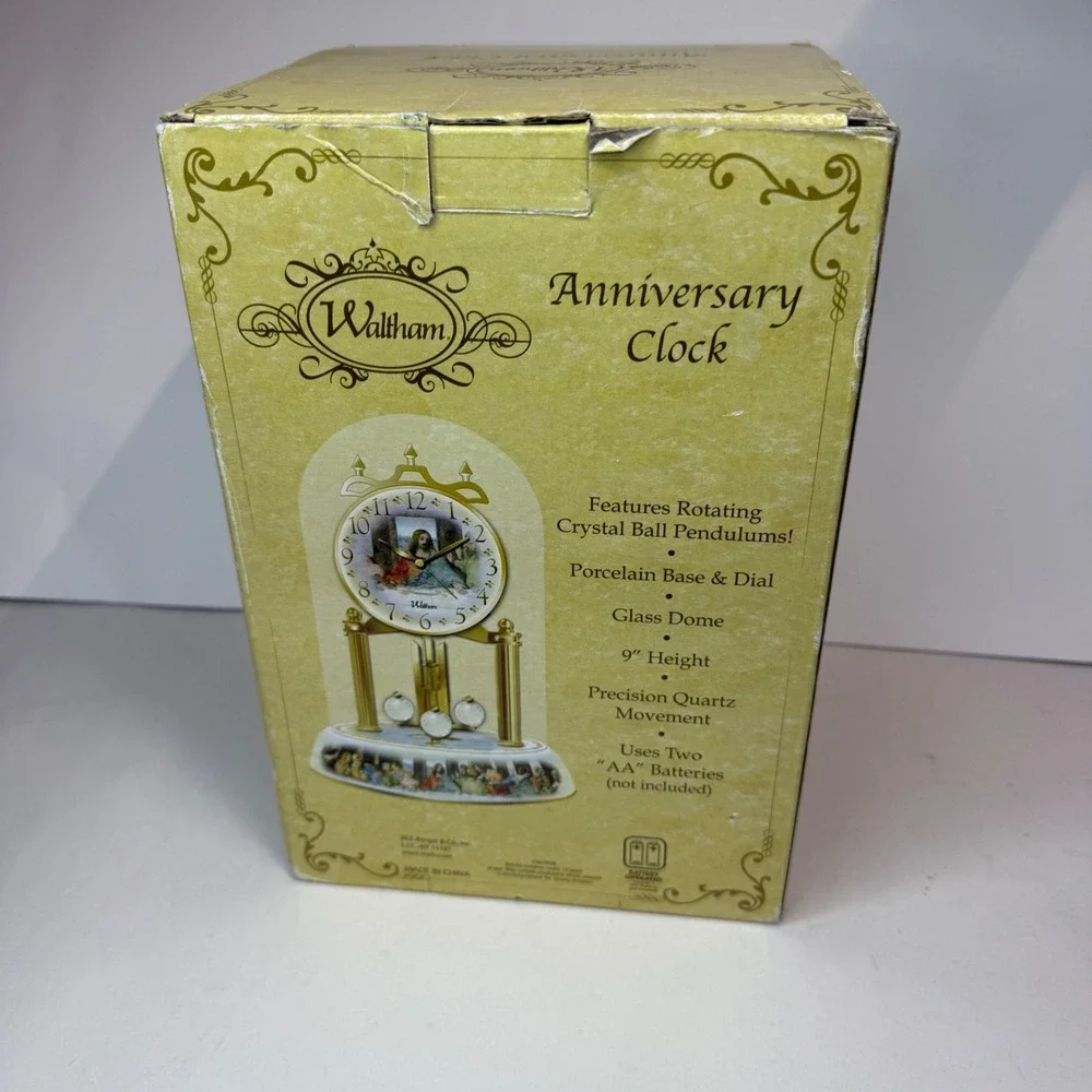 Waltham Anniversary Clock The Last Supper Porcelain Base Glass Dome Gold Tone 9